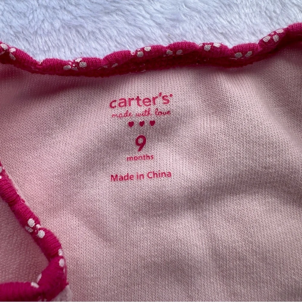 Carter’s Love Terrycloth Footed One Piece Pajamas in Light Pink - Size 9 Months